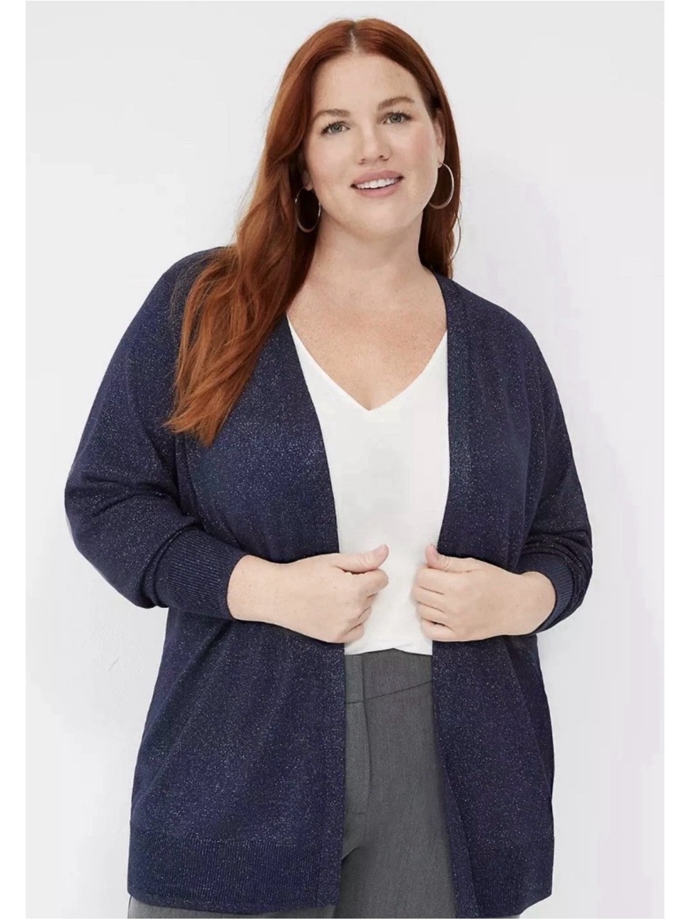 LANE BRYANT Lurex Open Front Modern Cardigan 18/20 Maritime Blue Sparkle Shimmer